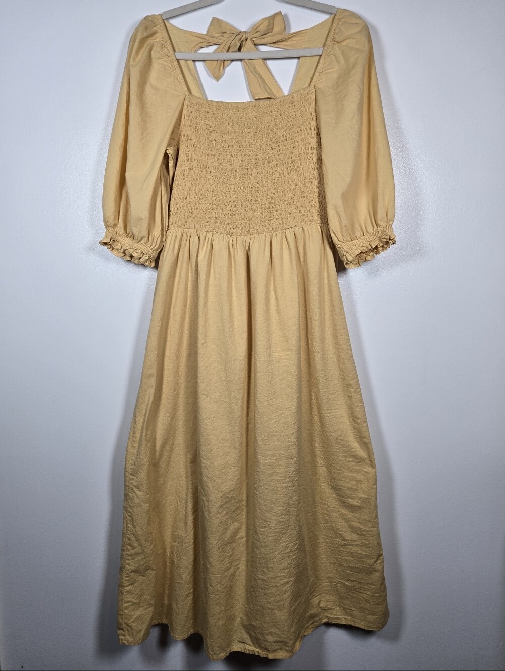 And Now This Yellow Smocked Milkmaid Cottagecore Prairie Maxi Dress Size Medium